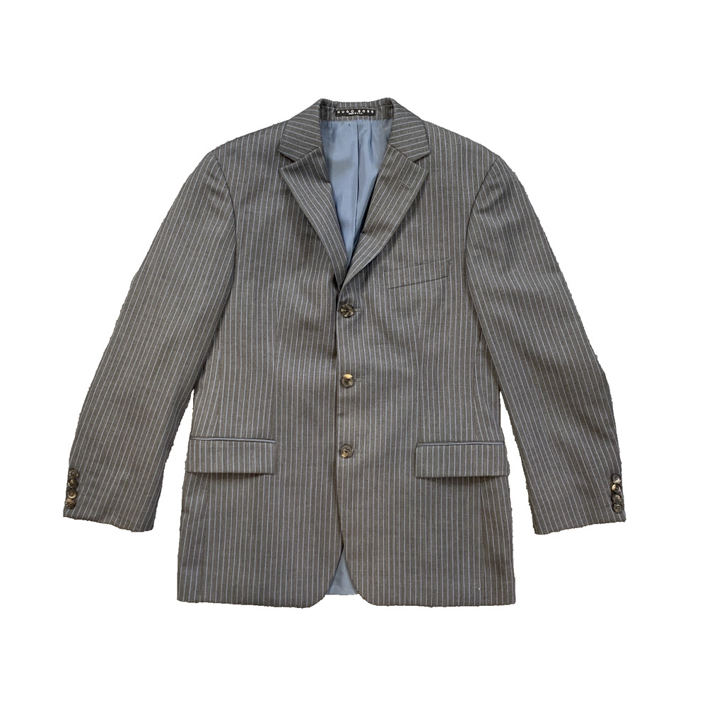 Vintage Hugo Boss Blazer Mens 38S Short Gray Wool Rossellini Pinstripe 3-Button